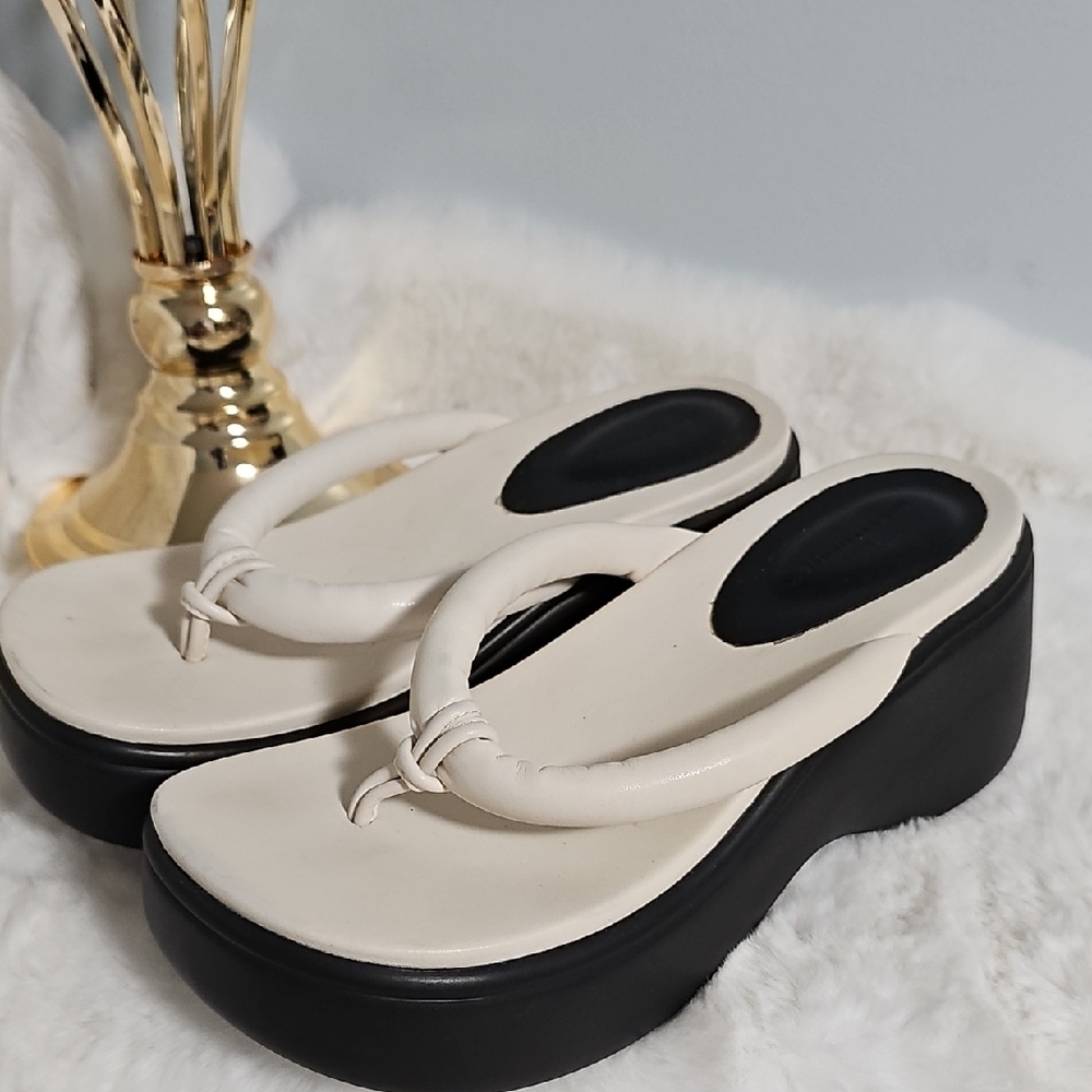 Design By Maryam Elegant Cream and Black Platform Sandals